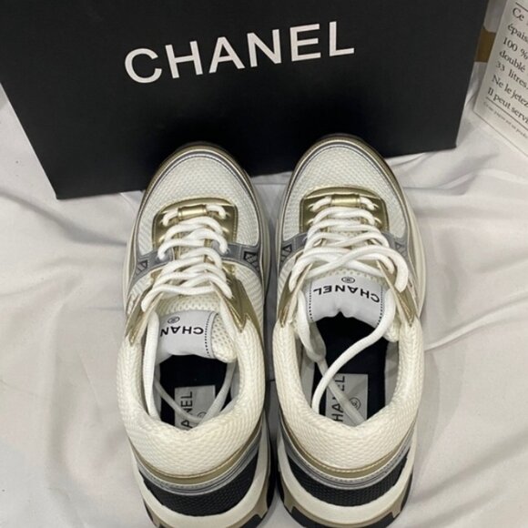 Chanel Sleek White & Gold Panel Trainers - Picture 4 of 5